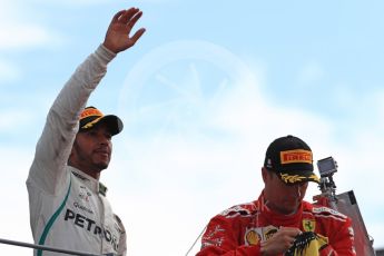 World © Octane Photographic Ltd. Formula 1 – Italian GP - Race - Podium. Mercedes AMG Petronas Motorsport AMG F1 W09 EQ Power+ - Lewis Hamilton and Scuderia Ferrari SF71-H – Kimi Raikkonen. Autodromo Nazionale di Monza, Monza, Italy. Sunday 2nd September 2018.