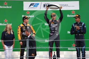 World © Octane Photographic Ltd. FIA Formula 2 (F2) – Italian GP - Race 1. Russian Time - Tadasuke Makin, Artem Markelov and DAMS - Alexander Albon. Autodromo Nazionale di Monza, Monza, Italy. Saturday 1st September 2018