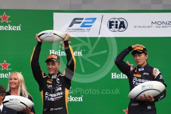 World © Octane Photographic Ltd. FIA Formula 2 (F2) – Italian GP - Race 1. Russian Time - Tadasuke Makin, Artem Markelov and DAMS - Alexander Albon. Autodromo Nazionale di Monza, Monza, Italy. Saturday 1st September 2018