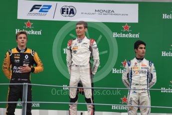 World © Octane Photographic Ltd. FIA Formula 2 (F2) – Italian GP - Race 2. Carlin - Sergio Sette Camara, ART Grand Prix - George Russell and Russian Time - Artem Markelov. Autodromo Nazionale di Monza, Monza, Italy. Sunday 2nd September 2018