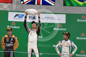 World © Octane Photographic Ltd. FIA Formula 2 (F2) – Italian GP - Race 2. Carlin - Sergio Sette Camara, ART Grand Prix - George Russell and Russian Time - Artem Markelov. Autodromo Nazionale di Monza, Monza, Italy. Sunday 2nd September 2018