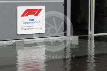 World © Octane Photographic Ltd. Formula 1 – Italian GP - Paddock. FOM nearly gets flooded as the drains back up. Autodromo Nazionale di Monza, Monza, Italy. Friday 31st August 2018.