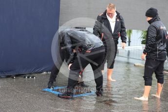 World © Octane Photographic Ltd. Formula 1 – Italian GP - Paddock. FOM nearly gets flooded as the drains back up. Autodromo Nazionale di Monza, Monza, Italy. Friday 31st August 2018.