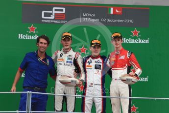 World © Octane Photographic Ltd. GP3 – Italian GP - Race 1. Trident - David Beckmann, ART Grand Prix - Callum Ilott and Anthoine Hubert. Autodromo Nazionale di Monza, Monza, Italy. Saturday 1st September 2018.