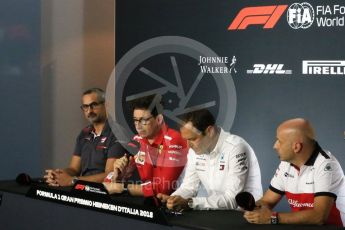 World © Octane Photographic Ltd. Formula 1 - Italian GP - Friday FIA Team.
Ben Agathangelou – Aerodynamics engineer of Haas F1 Team, Mattia Binotto – Chief Technical Officer - Scuderia Ferrari, Aldo Costa - Engineering Director of Mercedes - AMG Petronas Motorsport and Simone Resta - Technical Director of Sauber F1 Team. Autodromo Nazionale di Monza, Monza, Italy. Friday 31st August 2018.