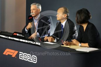 World © Octane Photographic Ltd. Formula 1 - Italian GP - Friday FIA Team Press Conference. Chase Carey - Chief Executive Officer of the Formula One Group and Takashi Yamamoto. Autodromo Nazionale di Monza, Monza, Italy. Friday 31st August 2018.