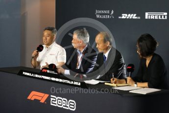 World © Octane Photographic Ltd. Formula 1 - Italian GP - Friday FIA Team Press Conference. Chase Carey - Chief Executive Officer of the Formula One Group and Takashi Yamamoto. Autodromo Nazionale di Monza, Monza, Italy. Friday 31st August 2018.