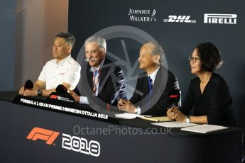 World © Octane Photographic Ltd. Formula 1 - Italian GP - Friday FIA Team Press Conference. Chase Carey - Chief Executive Officer of the Formula One Group and Takashi Yamamoto. Autodromo Nazionale di Monza, Monza, Italy. Friday 31st August 2018.