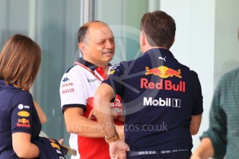 World © Octane Photographic Ltd. Formula 1 - Japanese GP - Paddock. Frederic Vasseur – Team Principal and CEO of Sauber Motorsport AG and Christian Horner - Team Principal of Red Bull Racing. Suzuka Circuit, Japan. Friday 5th October 2018.