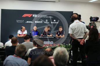 Christian Horner - Team Principal of Red Bull Racing, Franz Tost – Team Principal of Scuderia Toro Rosso, Frederic Vasseur – Team Principal and CEO of Sauber Motorsport AG and Masashi Yamamoto - General Manager of Honda’s motorsport division. Suzuka Circuit, Japan. Friday 5th October 2018.