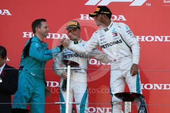 World © Octane Photographic Ltd. Formula 1 – Japanese GP – Podium. Mercedes AMG Petronas Motorsport AMG F1 W09 EQ Power+ - Lewis Hamilton and Valtteri Bottas. Suzuka Circuit, Japan. Sunday 7th October 2018.