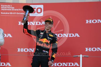 World © Octane Photographic Ltd. Formula 1 – Japanese GP - Podium. Aston Martin Red Bull Racing TAG Heuer RB14 – Max Verstappen. Suzuka Circuit, Japan. Sunday 7th October 2018.