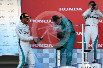 World © Octane Photographic Ltd. Formula 1 – Japanese GP – Podium. Mercedes AMG Petronas Motorsport AMG F1 W09 EQ Power+ - Lewis Hamilton and Valtteri Bottas. Suzuka Circuit, Japan. Sunday 7th October 2018.