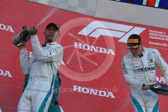 World © Octane Photographic Ltd. Formula 1 – Japanese GP – Podium. Mercedes AMG Petronas Motorsport AMG F1 W09 EQ Power+ - Lewis Hamilton and Valtteri Bottas. Suzuka Circuit, Japan. Sunday 7th October 2018.