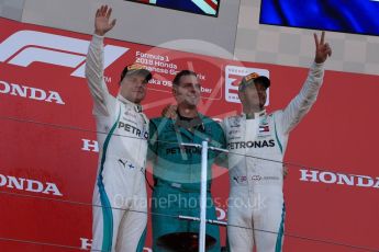 World © Octane Photographic Ltd. Formula 1 – Japanese GP – Podium. Mercedes AMG Petronas Motorsport AMG F1 W09 EQ Power+ - Lewis Hamilton and Valtteri Bottas. Suzuka Circuit, Japan. Sunday 7th October 2018.