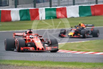 World © Octane Photographic Ltd. Formula 1 – Japanese GP - Practice 2. Scuderia Ferrari SF71-H – Sebastian Vettel and Aston Martin Red Bull Racing TAG Heuer RB14 – Max Verstappen. Suzuka Circuit, Japan. Friday 5th October 2018.