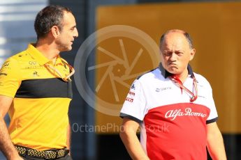 World © Octane Photographic Ltd. Formula 1 - Japanese GP - Paddock. Cyril Abiteboul - Managing Director of Renault Sport Racing Formula 1 Team and Frederic Vasseur – Team Principal and CEO of Sauber Motorsport AG. Suzuka Circuit, Japan. Sunday 7th October 2018.