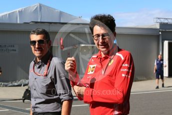 World © Octane Photographic Ltd. Formula 1 - Japanese GP - Paddock. Guenther Steiner  - Team Principal of Haas F1 Team and Mattia Binotto – Chief Technical Officer - Scuderia Ferrari. Suzuka Circuit, Japan. Sunday 7th October 2018.