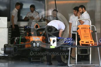 World © Octane Photographic Ltd. Formula 1 – Japanese GP - Pit Lane. McLaren MCL33 – Fernando Alonso race day setup. Suzuka Circuit, Japan. Sunday 7th October 2018.