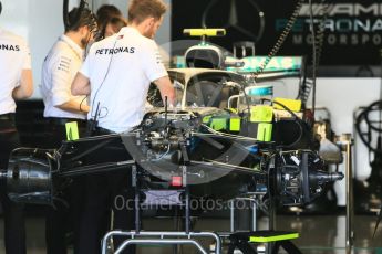 World © Octane Photographic Ltd. Formula 1 – Japanese GP - Pit Lane. Mercedes AMG Petronas Motorsport AMG F1 W09 EQ Power+ - Valtteri Bottas race day setup. Suzuka Circuit, Japan. Sunday 7th October 2018.