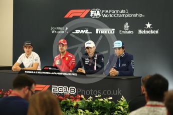 World © Octane Photographic Ltd. Formula 1 – Japanese GP - FIA Drivers’ Press Conference Racing Point Force India - Esteban Ocon, Williams Martini Racing – Lance Stroll, McLaren – Stoffel Vandoorne and Scuderia Ferrari – Sebastian Vettel. Suzuka Circuit, Japan. Thursday 4th October 2018.