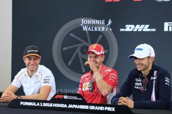 World © Octane Photographic Ltd. Formula 1 – Japanese GP - FIA Drivers’ Press Conference Racing Point Force India - Esteban Ocon, McLaren – Stoffel Vandoorne and Scuderia Ferrari – Sebastian Vettel. Suzuka Circuit, Japan. Thursday 4th October 2018.