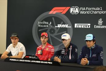 World © Octane Photographic Ltd. Formula 1 – Japanese GP - FIA Drivers’ Press Conference Racing Point Force India - Esteban Ocon, Williams Martini Racing – Lance Stroll, McLaren – Stoffel Vandoorne and Scuderia Ferrari – Sebastian Vettel. Suzuka Circuit, Japan. Thursday 4th October 2018.