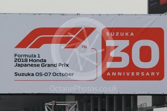 World © Octane Photographic Ltd. Formula 1 – Japanese GP - Paddock. Suzuka 390th Anniversary logo Suzuka Circuit, Japan. Thursday 4th October 2018.
