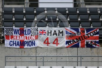 World © Octane Photographic Ltd. Formula 1 – Japanese GP – Fans' Hamilton flags in the main grandstand. Suzuka Circuit, Japan. Thursday 4th October 2018.