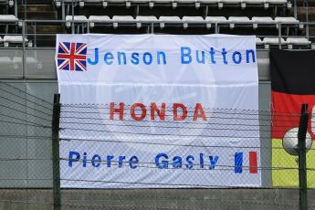 World © Octane Photographic Ltd. Formula 1 – Japanese GP. Scuderia Toro Rosso fans's banner – Pierre Gasly and Jenson Button..... Suzuka Circuit, Japan. Thursday 4th October 2018.