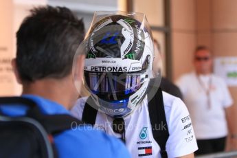 World © Octane Photographic Ltd. Formula 1 – Monaco GP - Paddock. Mercedes AMG Petronas Motorsport AMG F1 W09 EQ Power+ - Valtteri Bottas with ex-Chinese GP 100th GP Helmet. Monte-Carlo. Friday 25th May 2018.