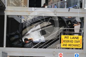 World © Octane Photographic Ltd. Formula 1 – Monaco GP - Paddock. Renault Sport F1 Team RS18 floorpan being manhandled over the paddock bridge. Monte-Carlo. Friday 25th May 2018.