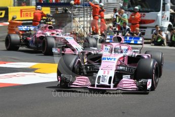 World © Octane Photographic Ltd. Formula 1 – Monaco GP - Practice 3. Sahara Force India VJM11 - Sergio Perez and Esteban Ocon. Monte-Carlo. Saturday 26th May 2018.