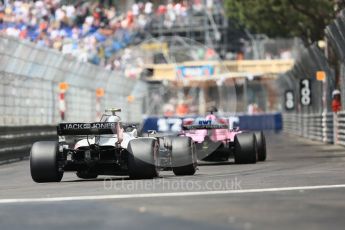 World © Octane Photographic Ltd. Formula 1 – Monaco GP - Practice 3. Haas F1 Team VF-18 – Kevin Magnussen and Sahara Force India VJM11 - Sergio Perez. Monte-Carlo. Saturday 26th May 2018.