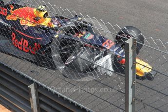 World © Octane Photographic Ltd. Formula 1 – Monaco GP - Practice 3. Aston Martin Red Bull Racing TAG Heuer RB14 – Max Verstappen crash at exit of Swimming Pool. Monte-Carlo. Saturday 26th May 2018.