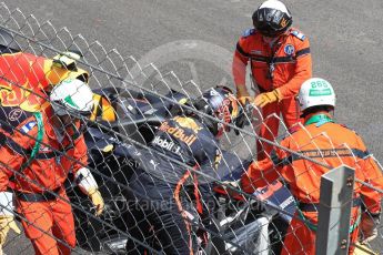World © Octane Photographic Ltd. Formula 1 – Monaco GP - Practice 3. Aston Martin Red Bull Racing TAG Heuer RB14 – Max Verstappen crash at exit of Swimming Pool. Monte-Carlo. Saturday 26th May 2018.
