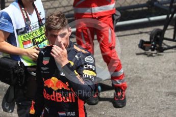 World © Octane Photographic Ltd. Formula 1 – Monaco GP - Practice 3. Aston Martin Red Bull Racing TAG Heuer RB14 – Max Verstappen crash at exit of Swimming Pool. Monte-Carlo. Saturday 26th May 2018.