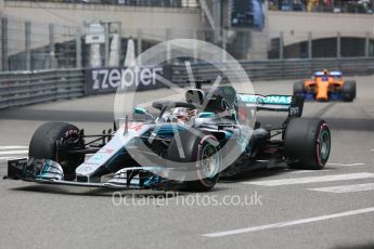 World © Octane Photographic Ltd. Formula 1 – Monaco GP - Practice 1. Mercedes AMG Petronas Motorsport AMG F1 W09 EQ Power+ - Lewis Hamilton and McLaren MCL33 – Fernando Alonso. Monte-Carlo. Thursday 24th May 2018.