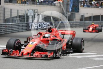 World © Octane Photographic Ltd. Formula 1 – Monaco GP - Practice 1. Scuderia Ferrari SF71-H – Sebastian Vettel and Kimi Raikkonen. Monte-Carlo. Thursday 24th May 2018.