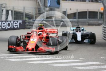 World © Octane Photographic Ltd. Formula 1 – Monaco GP - Practice 1. Scuderia Ferrari SF71-H – Kimi Raikkonen and Mercedes AMG Petronas Motorsport AMG F1 W09 EQ Power+ - Lewis Hamilton. Monte-Carlo. Thursday 24th May 2018.