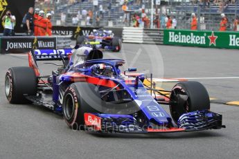 World © Octane Photographic Ltd. Formula 1 – Monaco GP - Practice 2. Scuderia Toro Rosso STR13 – Pierre Gasly and Brendon Hartley. Monte-Carlo. Thursday 24th May 2018.