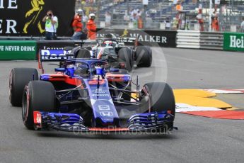 World © Octane Photographic Ltd. Formula 1 – Monaco GP - Practice 2. Scuderia Toro Rosso STR13 – Brendon Hartley and Haas F1 Team VF-18 – Romain Grosjean. Monte-Carlo. Thursday 24th May 2018.