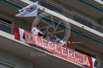World © Octane Photographic Ltd. Formula 1 – Monaco GP - Practice 2. Alfa Romeo Sauber F1 Team, Charles Leclerc fans. Monte-Carlo. Thursday 24th May 2018.