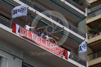 World © Octane Photographic Ltd. Formula 1 – Monaco GP - Practice 2. Alfa Romeo Sauber F1 Team, Charles Leclerc fans. Monte-Carlo. Thursday 24th May 2018.