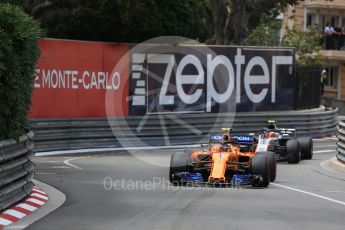 World © Octane Photographic Ltd. Formula 1 – Monaco GP - Practice 2. McLaren MCL33 – Stoffel Vandoorne and Haas F1 Team VF-18 – Kevin Magnussen. Monte-Carlo. Thursday 24th May 2018.