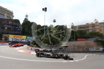 World © Octane Photographic Ltd. Formula 1 – Monaco GP - Practice 2. Renault Sport F1 Team RS18 – Nico Hulkenberg and Scuderia Ferrari SF71-H – Sebastian Vettel. Monte-Carlo. Thursday 24th May 2018.
