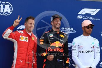 World © Octane Photographic Ltd. Formula 1 – Monaco GP - Qualifying. Aston Martin Red Bull Racing TAG Heuer RB14 – Daniel Ricciardo, Scuderia Ferrari SF71-H – Sebastian Vettel and Mercedes AMG Petronas Motorsport AMG F1 W09 EQ Power+ - Lewis Hamilton. Monte-Carlo. Saturday 26th May 2018.