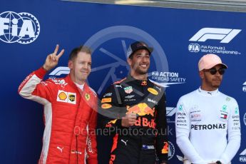 World © Octane Photographic Ltd. Formula 1 – Monaco GP - Qualifying. Aston Martin Red Bull Racing TAG Heuer RB14 – Daniel Ricciardo, Scuderia Ferrari SF71-H – Sebastian Vettel and Mercedes AMG Petronas Motorsport AMG F1 W09 EQ Power+ - Lewis Hamilton. Monte-Carlo. Saturday 26th May 2018.