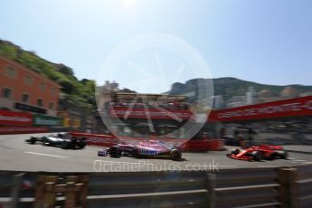 World © Octane Photographic Ltd. Formula 1 – Monaco GP - Qualifying. Mercedes AMG Petronas Motorsport AMG F1 W09 EQ Power+ - Lewis Hamilton, Sahara Force India VJM11 - Esteban Ocon and Scuderia Ferrari SF71-H – Sebastian Vettel. Monte-Carlo. Saturday 26th May 2018.