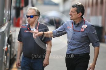 World © Octane Photographic Ltd. Formula 1 - Monaco GP - Paddock. Gene Haas  - Founder and Chairman of Haas F1 Team and Guenther Steiner  - Team Principal of Haas F1 Team. Monte-Carlo. Sunday 27th May 2018.